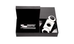 Coffret acier brossé briquet + coupe cigare
