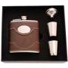 Flasque  aspect cuir vieilli + 2 verres + entonnoir