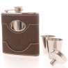 Flasque  aspect cuir vieilli + 2 verres + entonnoir