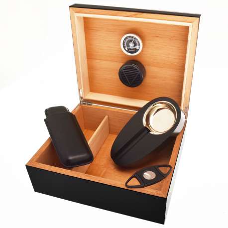 Cave Big Black avec cendrier, coupe cigare et étui