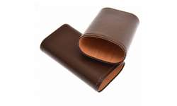 Etui 3 cigares cuir marron et bois