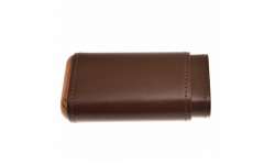 Etui 3 cigares cuir marron et bois