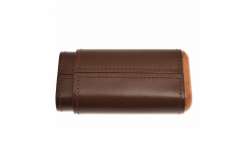 Etui 3 cigares cuir marron et bois
