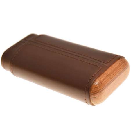 Etui 3 cigares cuir marron et bois