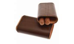 Etui 3 cigares cuir marron et bois