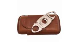 Etui 3 cigares cuir marron avec coupe cigare
