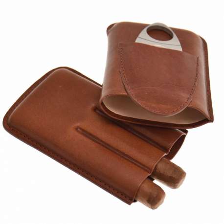 Etui 3 cigares cuir marron avec coupe cigare