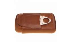 Etui 3 cigares cuir marron avec coupe cigare