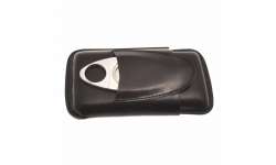 Etui 3 cigares cuir noir avec coupe cigare