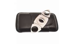 Etui 3 cigares cuir noir avec coupe cigare