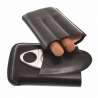 Etui 3 cigares cuir noir avec coupe cigare