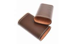 Etui 3 cigares cuir marron et métal