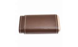 Etui 3 cigares cuir marron et métal