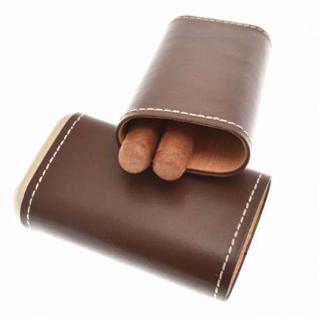 Etui 3 cigares cuir marron et métal