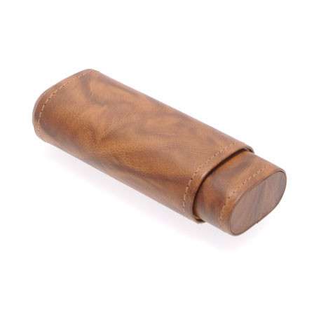 Etui 2 cigares en cuir marron nuances beiges